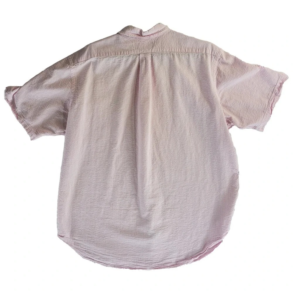 Polo‎ Ralph Lauren Seersucker Shirt Men's Size Large Pink White Stripe Top